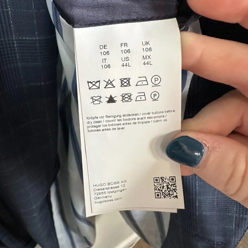 Hugo Boss The James Wool Blazer Jacket Size 44L Blue Plaid Career Business
